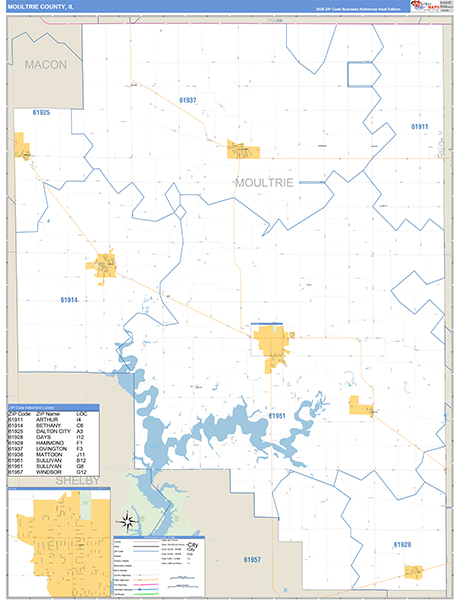 Moultrie County, IL Zip Code Wall Map