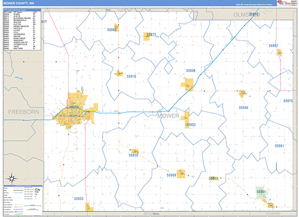 Mower County, MN Zip Code Map