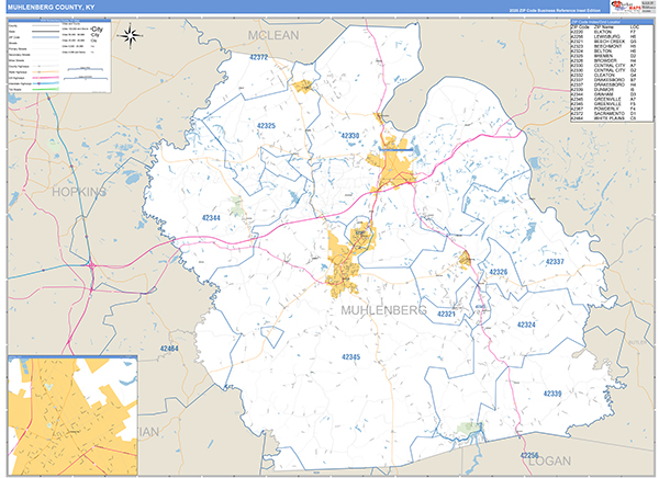 Muhlenberg County, KY Zip Code Map