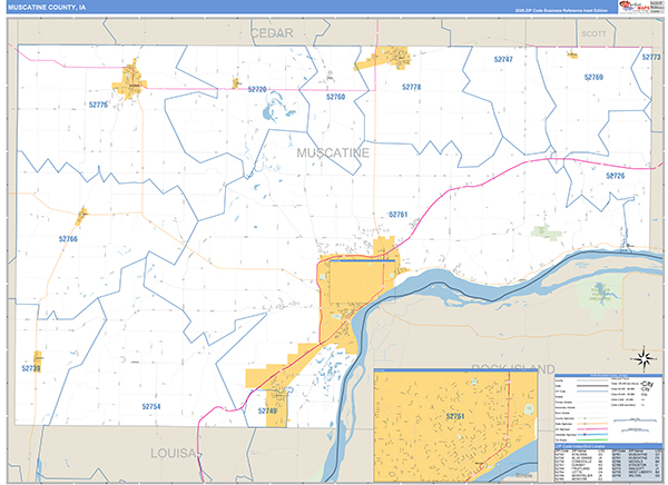 Muscatine County, IA Zip Code Wall Map