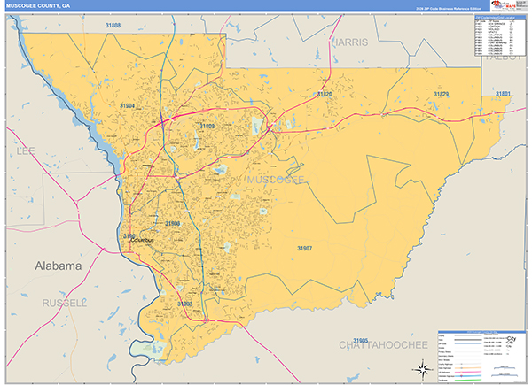 Muscogee County, GA Zip Code Map