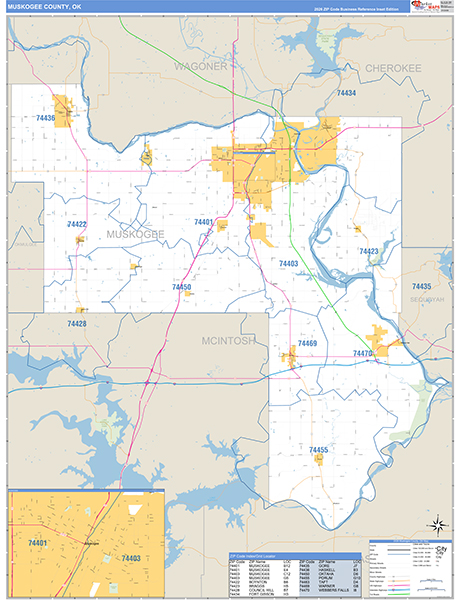 Muskogee County, OK Carrier Route Wall Map
