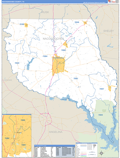 Nacogdoches County, TX Zip Code Map