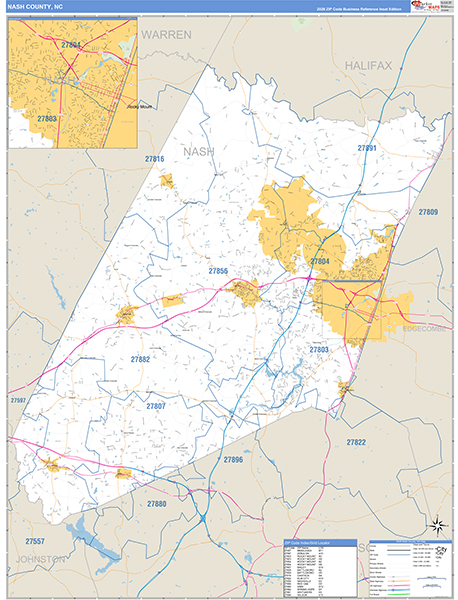 Nash County, NC Zip Code Wall Map