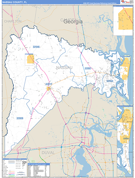 Nassau County, FL Zip Code Wall Map