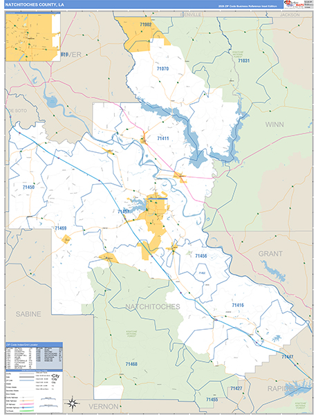 Natchitoches Parish (County), LA Zip Code Wall Map