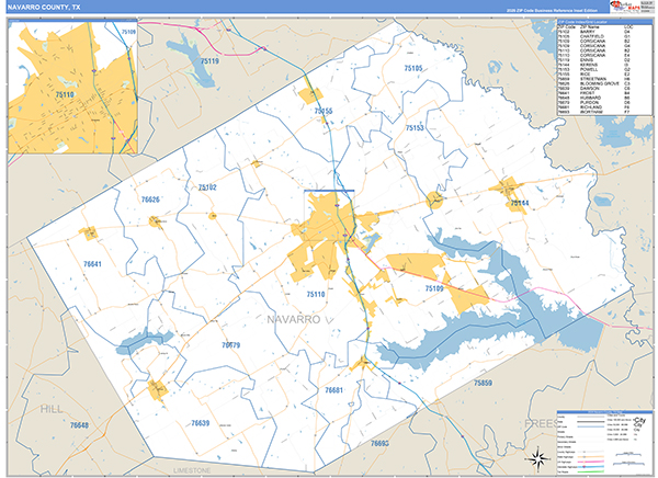 Navarro County, TX Zip Code Map