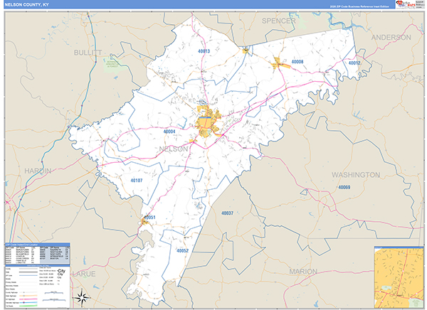 Nelson County, KY Zip Code Map