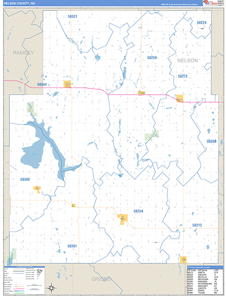 Nelson County, ND Wall Map Basic Style