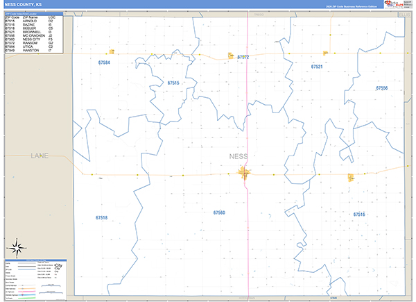 Ness County, KS Zip Code Map