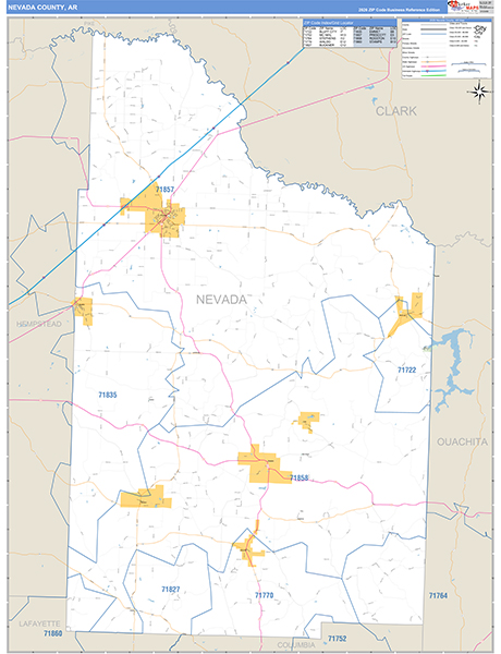 Nevada County, AR Zip Code Map