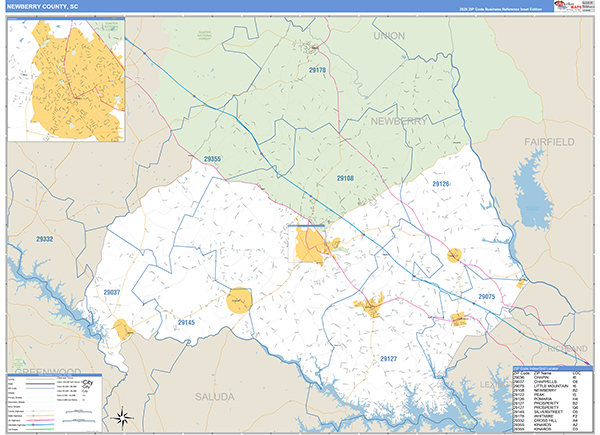 Newberry County, SC Zip Code Wall Map