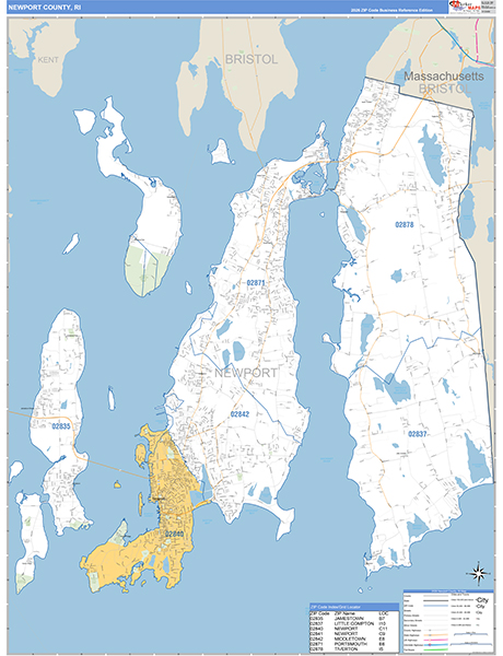 Newport County, RI Zip Code Map
