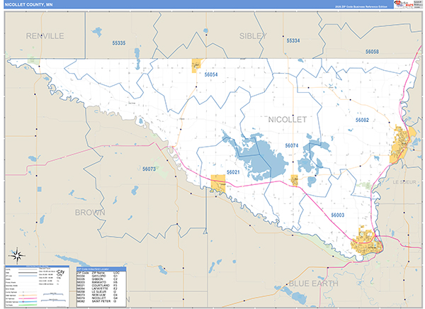 Nicollet County, MN Zip Code Map