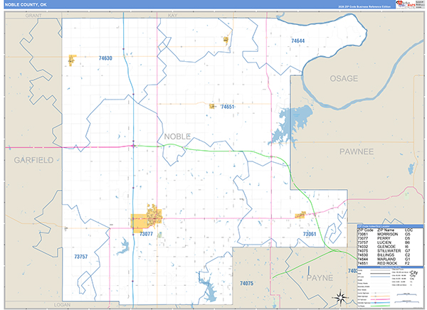 Noble County, OK Carrier Route Wall Map