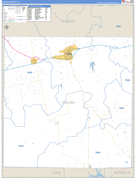 Nolan County, TX Zip Code Map