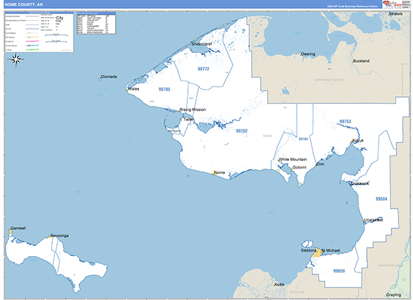 Nome Borough (County), AK Carrier Route Wall Map
