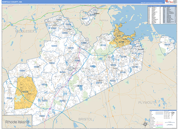 Norfolk County, MA Wall Map Basic Style
