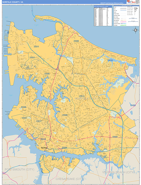 Norfolk County, VA Zip Code Map
