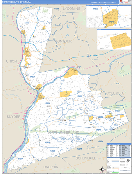 Northumberland County, PA Wall Map Basic Style