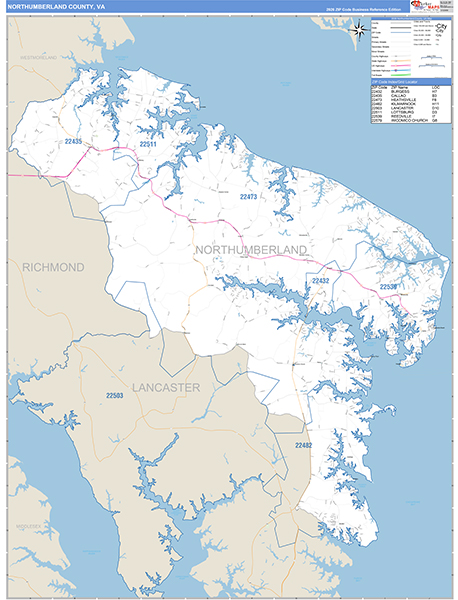 Northumberland County, VA Zip Code Map
