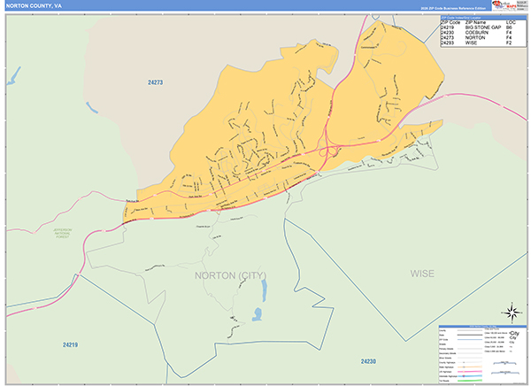 Norton County, VA Zip Code Wall Map
