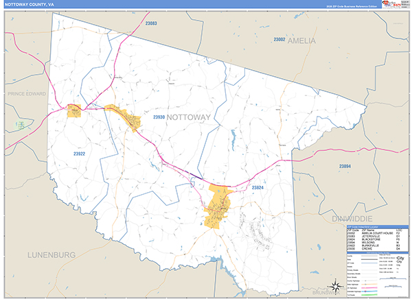 Nottoway County, VA Zip Code Map