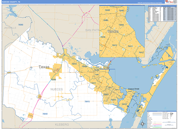Nueces County, TX Zip Code Map