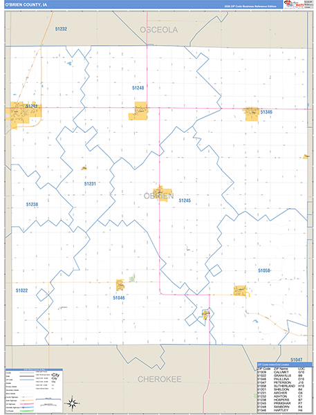 O'Brien County, IA Zip Code Wall Map