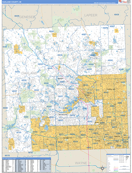 Oakland County, MI Zip Code Map