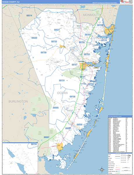 Ocean County, NJ Zip Code Map