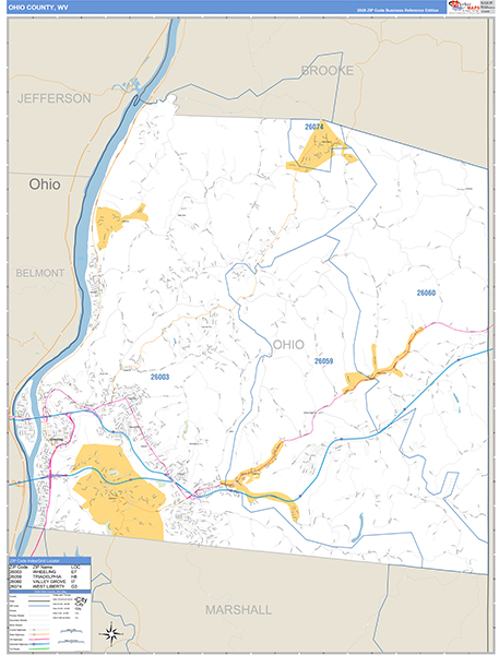 Ohio County, WV Zip Code Map