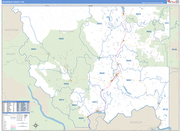 Okanogan County, WA Wall Map Basic Style