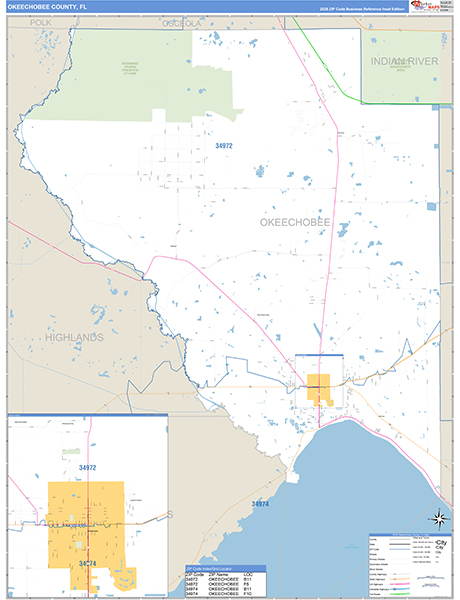 Okeechobee County, FL Wall Map Basic Style