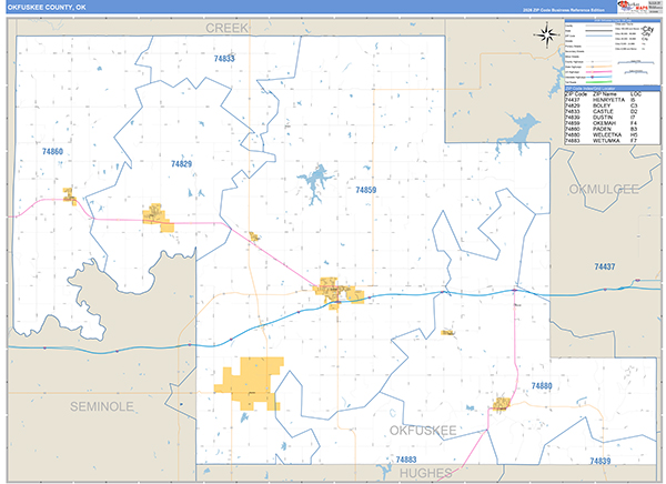 Okfuskee County, OK Carrier Route Wall Map