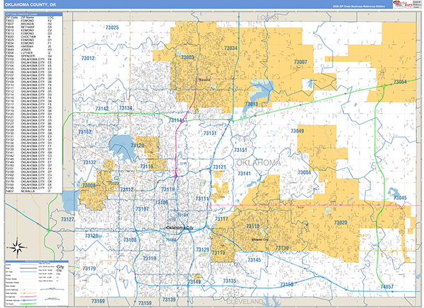 Oklahoma County, OK Carrier Route Wall Map