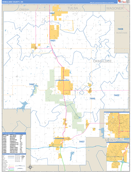 Okmulgee County, OK Carrier Route Wall Map
