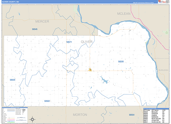 Oliver County, ND Wall Map Basic Style