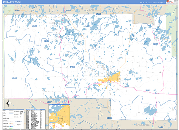 Oneida County, WI Zip Code Wall Map
