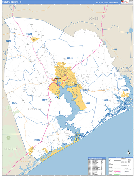 Onslow County, NC Zip Code Map