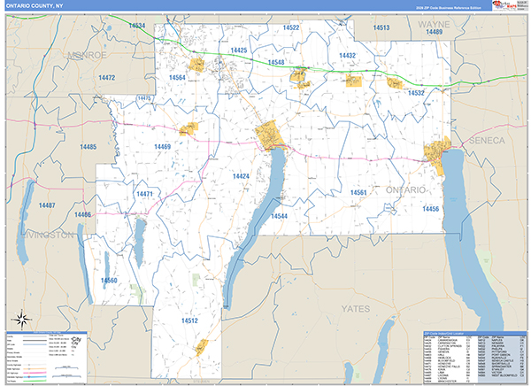Ontario County, NY Zip Code Map