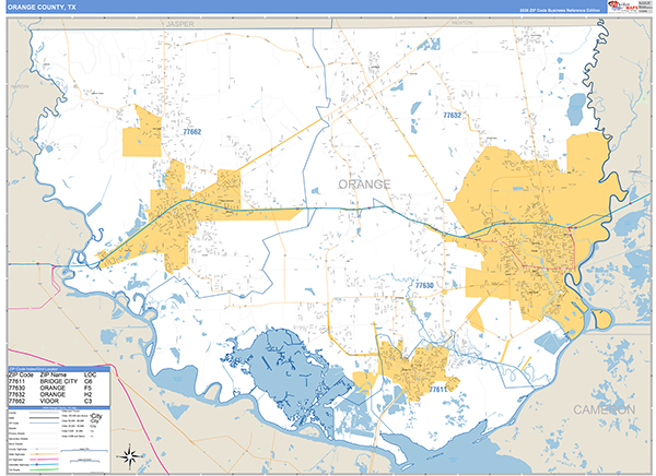 Orange County, TX Zip Code Map