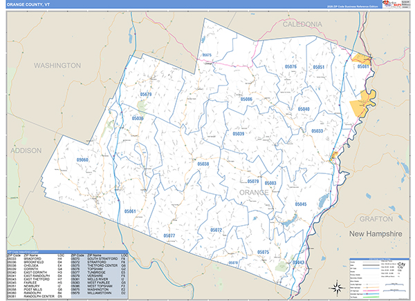 Orange County, VT Carrier Route Wall Map