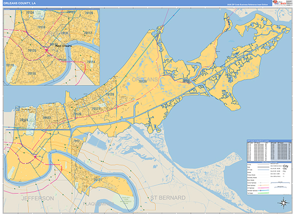 Orleans Parish (County), LA Wall Map Basic Style
