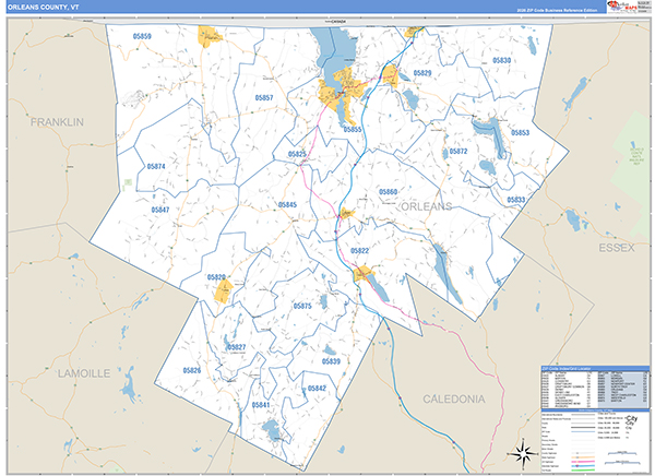 Orleans County, VT Zip Code Wall Map