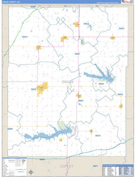 Osage County, KS Zip Code Map
