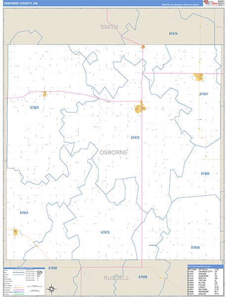 Osborne County, KS Zip Code Map