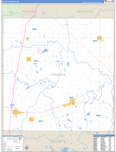 Osceola County, MI Carrier Route Wall Map