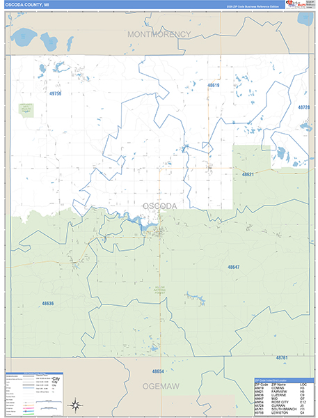 Oscoda County, MI Zip Code Map