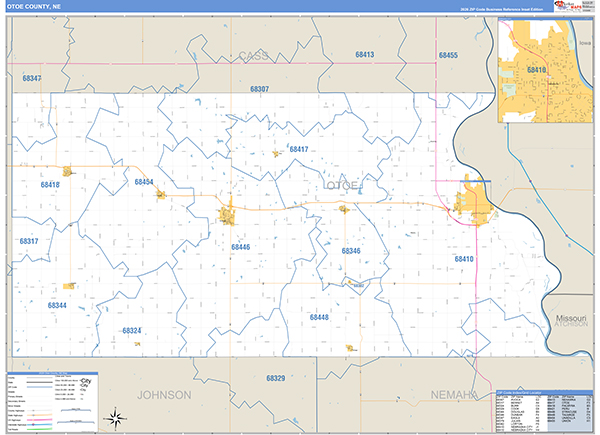 Otoe County, NE Zip Code Map